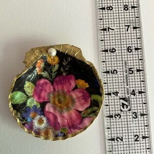 Scalloped clam shell decoupaged and hand painted with gold leaf Jewelry Dish